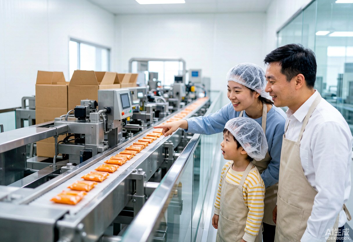 广州12家亲子食品工厂参观|带娃开眼界 广州食品工厂亲子家庭参观自动化生产线玻璃走廊场景