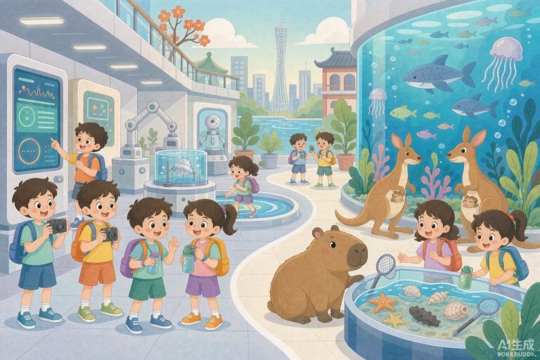 广州科学馆与室内水族馆萌宠展区，孩子好奇探索学习