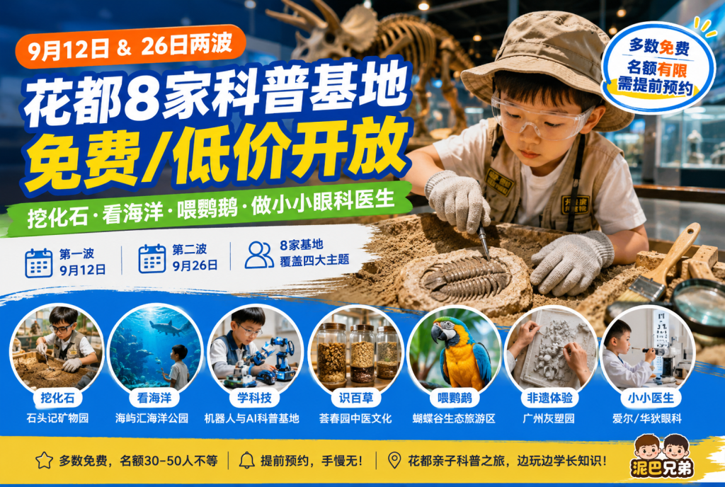 花都科普开放日｜9.12&26两波，8家基地多数免费（附预约）