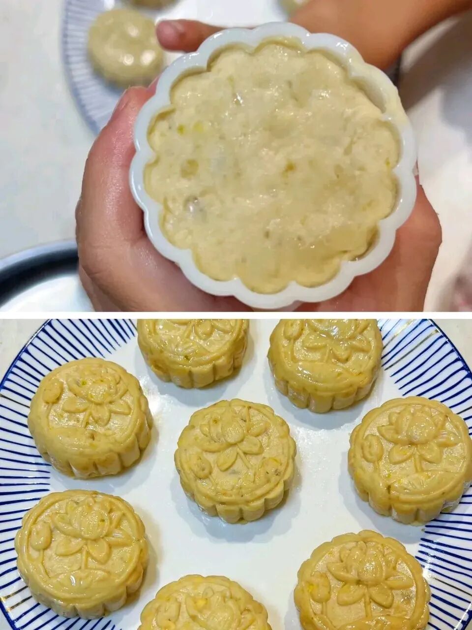 压好花型的栗子糕成品